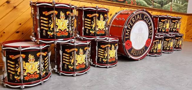 Imperial Guards Flute Band’s decorated drums and Belfast bass drum